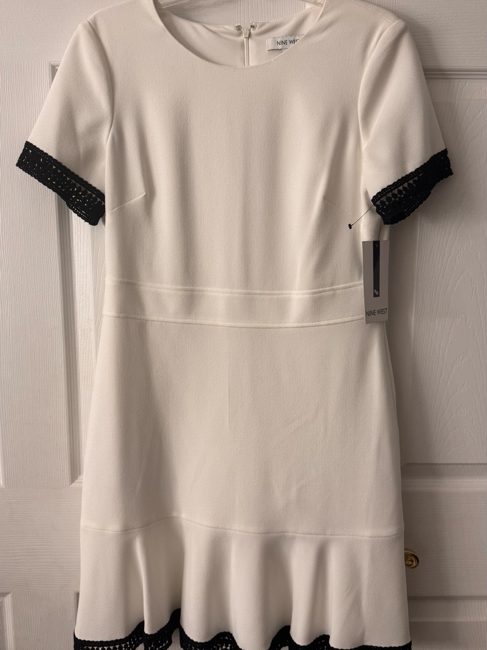 Nine West White Dress with Black Crochet Trim